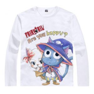 Fairy Tail Chemise à manches longues フ ェ ア リ ー テ イ ル "Êtes-vous heureux?" Asiatique M / Blanc Merch officiel Fairy Tail