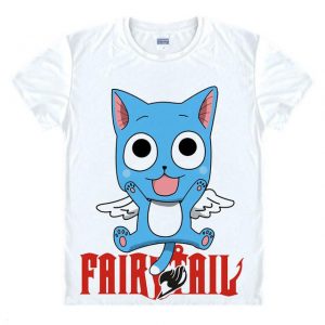 Áo sơ mi Fairy Tail フ ェ ア リ ー テ イ ル Flying Happy Asian M / White Official Fairy Tail Merch