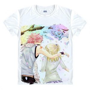 Fairy Tail Shirt フェアリーテイル Natsu & Lucy Fantasy Asian M / Weiß Offizieller Fairy Tail Merch