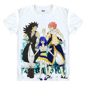 Fairy Tail Shirt フェアリーテイル Wendy, Gajeel et Natsu Asian M/White Official Fairy Tail Merch